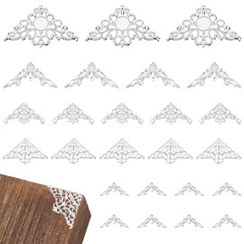 PH PandaHall 100pcs Metal Triangle Corner Protector, 5 Styles Book Corners Hollow Triangle Wrap Connector Frame Corners for Book Protection and Jewelry Making at Party, Antique Silver