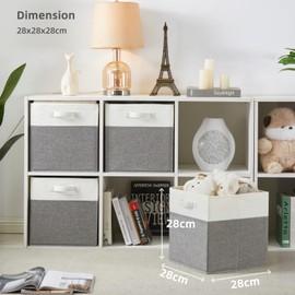 SOCOHOME Cube Storage Boxes,28x28x28cm Foldable Storage Baskets for Organizing Clothes Shelf Nursery Closet(Grey/White, Set of 4)