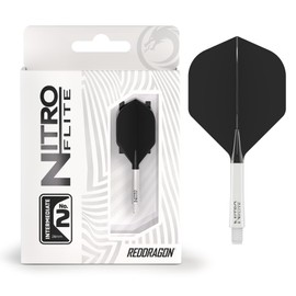 RED DRAGON Darts – Nitro Flite Integrated Flight & Shaft System – No.2 Shape and Design – White & Black Colour, Intermediate Length