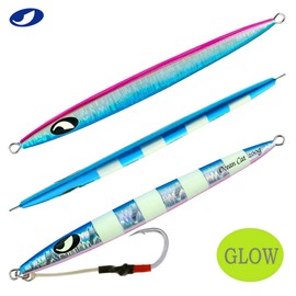 OCEAN CAT Fast Slow Metal Lead Jig Jigging Fishing Lures Glow Saltwater Offshore Fishing Jigs Speed Jigging Slow Jigging Pitching Lures Vertical Jigging Assist Hooks (#013: Blue&Silver, 120g)