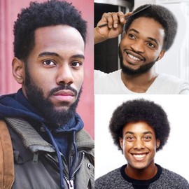 Lishy Afro Curl Mens Toupee for Black Men Brazilian Human Hair Swiss Full Lace African American Kinky Curly Systems Man Hairpiece Wigs 8x10 INCH 1B Black Color