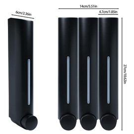 Shampoo Conditioner Dispenser - 3 Chamber 420ml x 3 Shower Soap Dispenser, Bottle Wall Mount Soap & Shampoo Organizer for Bathroom, Kitchen, Hotel, No Drilling Required (Black-2)