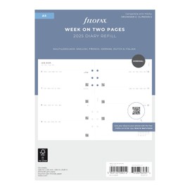 Filofax Calendar Diary Refill, A5 Size, Week-to-View, Minimal Diary Pack, White Paper, Multilingual: Five Languages, 2025 (C68590-25)
