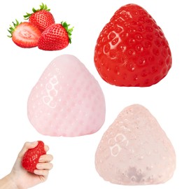 Wood Homing Taba Strawberry Squishy Toys - 3pcs Fufu Soft Squeeze Sensory Fidget Toy Set for Release Stress Relaxing Pink Simulated Strawberry Squishy for Kids Adult School Reward Birthday Gift