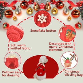 MuYaoPet Dog Christmas Sweater,Cute Snowflake Elk Pattern Dog Cat Sweaters Knitwear with Sling Bag,Dog Christmas Tree Costume Outfit for Small Dogs Cat (Red, XL)