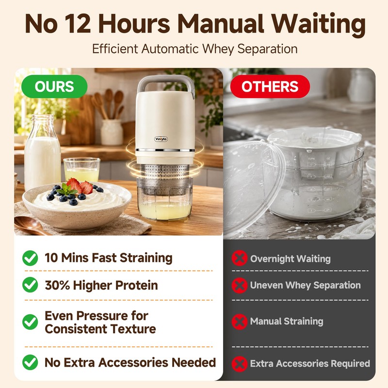Auto Greek Yogurt Maker for Thick Cheese Yogurt & Homemade