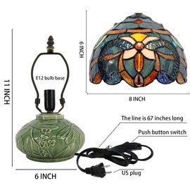 LXHCYOU Small Tiffany Lamp Mushroom Table Lamp, Mini Stained Glass Desk Light Memory Sympathy Ceramic lamp 8X11 Inch (Blue Baroque Style)