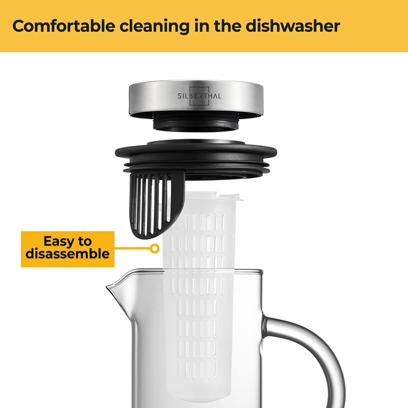 SILBERTHAL Water Infusion Glass Pitcher with Stainless Steel Lid –