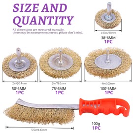 Swpeet 9 Pieces Brass Coated Wire Brush Wheel Cup Brush Set with 80 Grit Sanding Flap Wheel Kit, Coated Wire Drill Brush Set with 1/4 Inch Shank Perfect for Removal