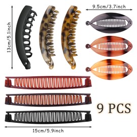 SYEYCW 9 Pcs Bannana Hair Clips, Non-Slip Banana Hair-Comb, Double Comb Long Clips & Ponytail Holders, Fishtail Strong Hold Ponytail Holder, for Thick & Fine Hair, Clip Accessories for Women Girls
