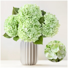 YOFSZJ 4PCS 22 Inch Real Touch Artificial Hydrangea,Faux White Hydrangea Flowers with Stems,Realistic Feel Hydrangea for Vase,Wedding Decor,Room Table Decoration (Light Green)