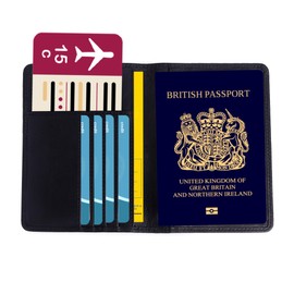 ALLEN & MATE Passport Holder Travel Wallet, Leather Travel Folio RFID Blocking Travel Document Organiser for Women Men (Black)