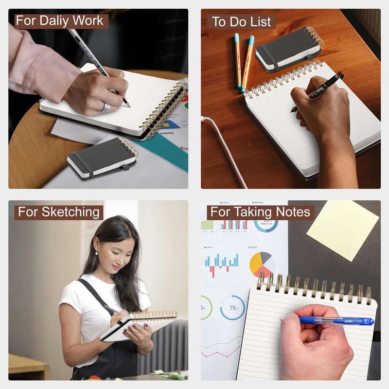 Yoment Top Spiral Notebook Leather Steno Pads 240 Pages Spiral