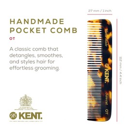 Kent OT TY Pocket Comb - Handmade Fine and Wide Tooth Hair Comb for Men, Women, and Kids - Travel, Beard, and Mustache Comb - Saw Cut and Hand Polished Made in England