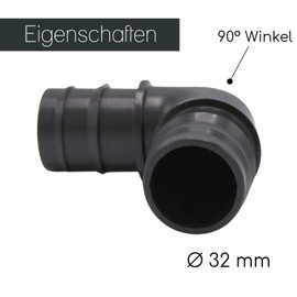 PP Angle 90° with Hose Nozzle Connection I 32 mm I 1 Inch I Hose Adapter I 2-Way Hose Connector I PP Fitting with Nozzle for Pool and Garden I bm202