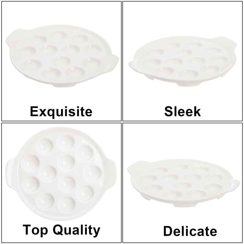 Okllen 4 Pack Ceramic Escargot Plates with 12 Holes and