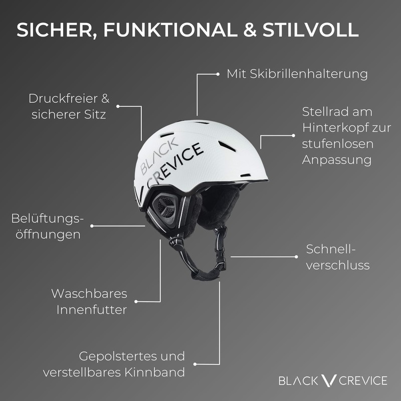 Black Crevice Vail Ski Helmet Matt White Carbon/Black, L (58-61