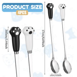 Qianyu 4 PCS Dog Food Scoop Cute Pet Can Spoon Stainless Steel Wet Cat Food Storage Long Handle Claw Ladle Portable Small Feeder Scoop for Dog Cat Feed Canned (White Black)