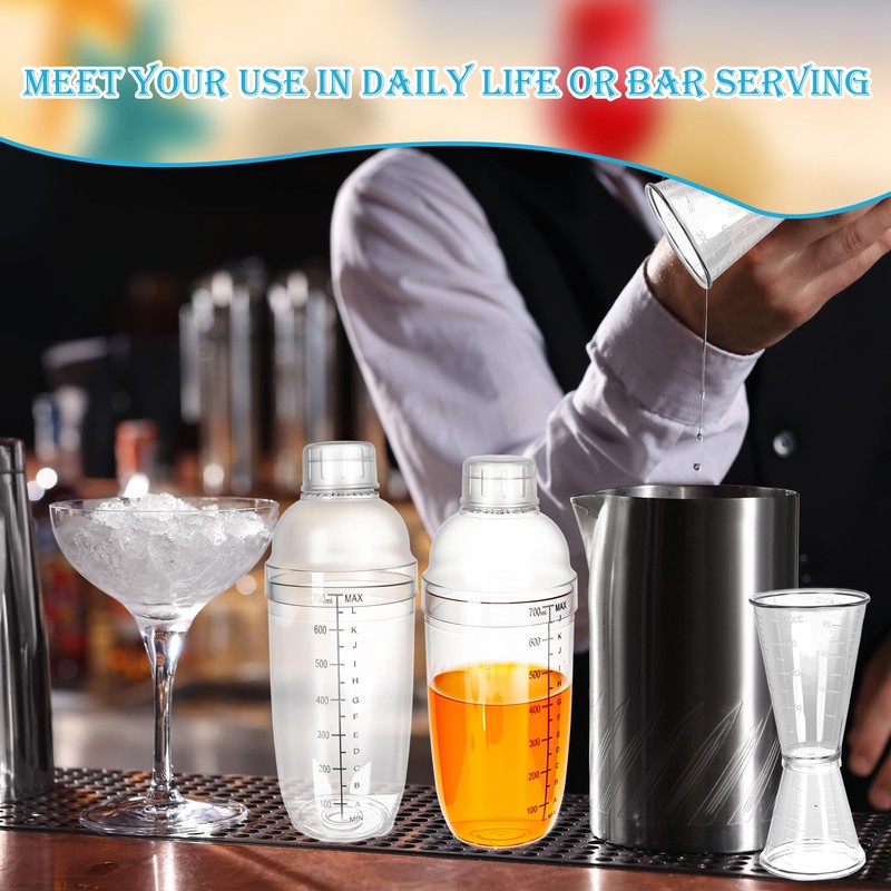 12 Pcs Plastic Cocktail Shaker Set Including 6 24 OZ/