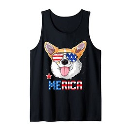 Corgi 4th of July Merica Sunglasses Men USA American Flag Tank Top