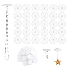 HDKAJL 24 Stück Transparente Durchsichtige Deckenhaken, Selbstklebende Deckenhaken und 12 Stück 28cm Aufhängekette von Iron Round Ceiling Hook mit Fahnenmast-Clips für Schlafzimmer Badezimmer