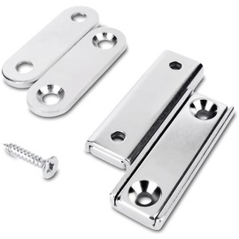 Sensei Set of 2 Rectangular Neodymium Magnets 40 x 13.8 x 5 mm with Opening for Screw, Maximum Load 15 kg + 2 Steel Washers + 8 Wood Screws