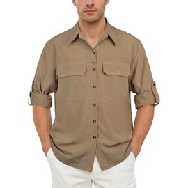 BSBUY Safari Men's Shirt, Breathable Button Down Shirt, Casual Regular Fit Outdoor Shirt, Quick-Drying Functional Shirt, Fishing Shirt for Hiking Shirt, Fishing, Safari, Travel, Golf, brown, L