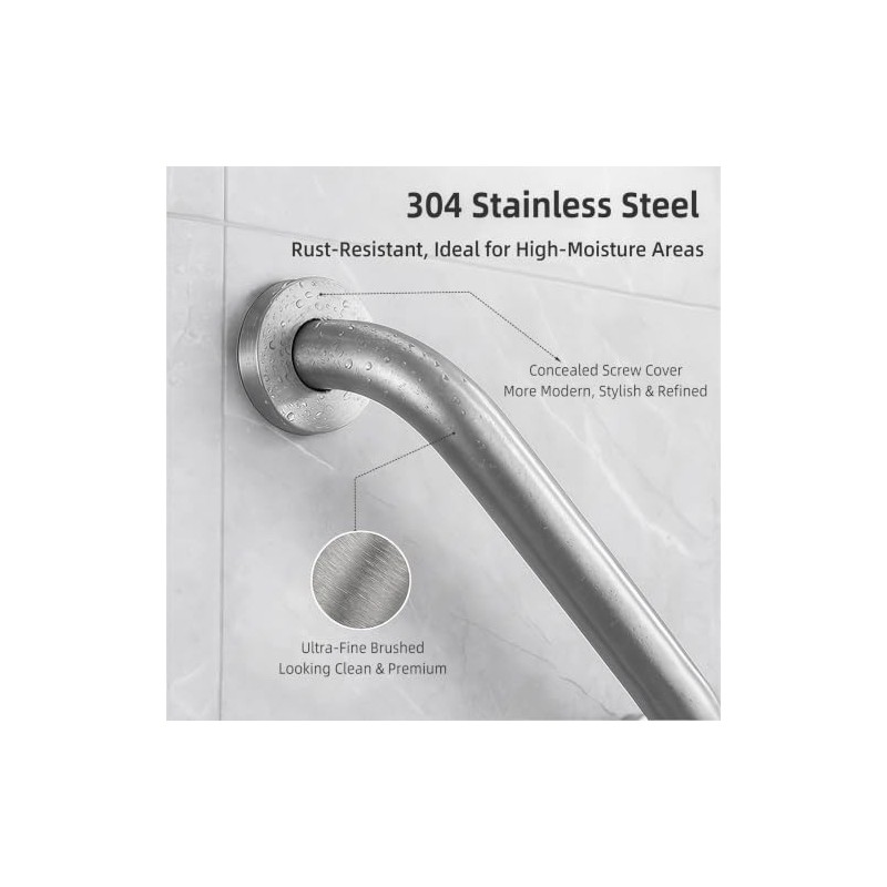 Bathroom Grab Rails for Elderly, 2 Pack 45cm, Brushed Nickel