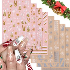 Christmas Glitter Nail Art Stickers Christmas Gold 3D Self-Adhesive Nail Stickers Sliver Snowflake Xmas Winter Nail Decals Nail Art Design Supplies for Women Nail Decoration