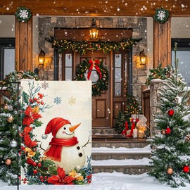 Winter Snowman Snowflake Garden Flag 12x18 Inch Double Sided Christmas Yard Outdoor Flag House Holiday Outside Decoration Burlap