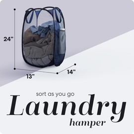 Handy Laundry Collapsible Mesh Foldable Hamper 14" x 14' x 24" Navy Blue