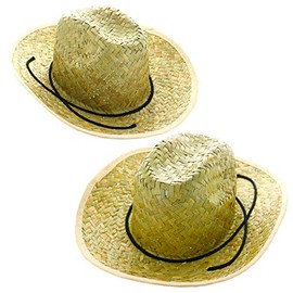GiftExpress 2-Pack Cowboy Straw Hats for Barndance Cowboy/Cowgirl Costume Hats, Western Themed Party, Country Style Costume Accessory