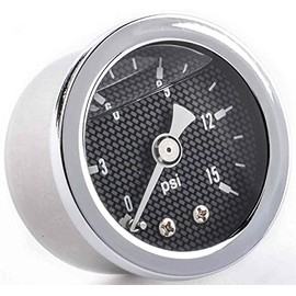 JEGS Fuel Pressure Gauge | 1.5” Diameter | Liquid Filled | 0-15 PSI | Carbon Fiber-Look Dial | 1/8 “ NPT Male Fitting | Stainless Steel Case & Bezel