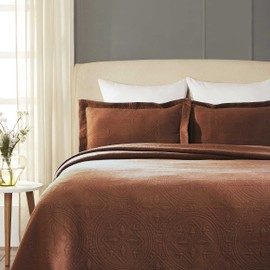 SUPERIOR Celtic Circles Bedspread with Matching Pillow Shams, King, Cappuccino, 3-Pieces