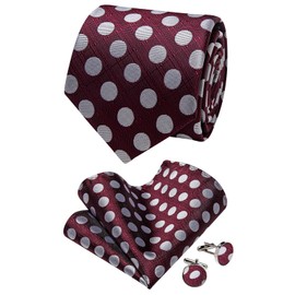 YourTies Mens Ties Silk Red Burgundy Tie and Pocket Square Cufflinks Tie Clip Set Wedding Business Party