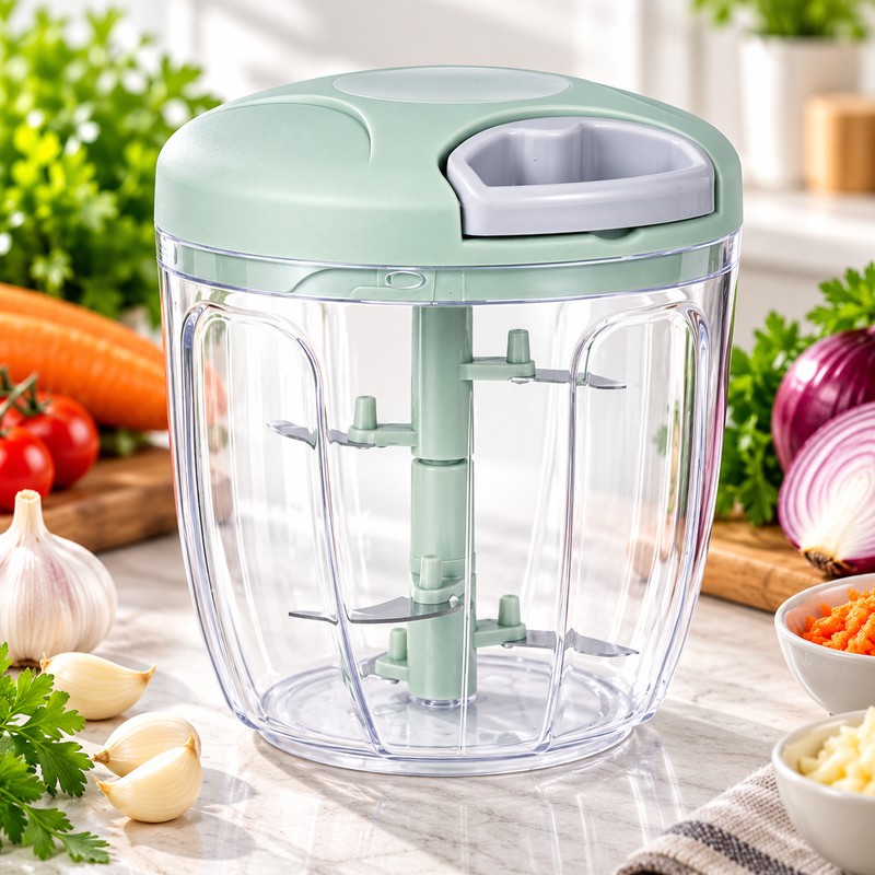 Manual Food Chopper for Kitchen Prep – Hand-Operated Metal Blade