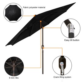 Blissun 9FT Patio Umbrella, Outdoor Table Umbrella, Yard Umbrella, Market Umbrella with 8 Sturdy Ribs, Push Button Tilt and Crank, Rust