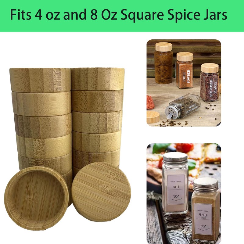 16 Pcs Bamboo Spice Jar Lids Fits Square Containers Seasoning