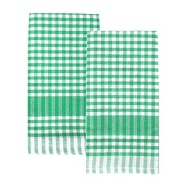 Talking Tables 2 x Green Gingham Kitchen Tea Towels Textile Fabric Dish Cloths Large Checkered Cloth Napkins Absorbent Durable Soft Cotton Quick Drying, ECO Packaging 45cm x 70cm
