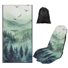 JOAIFO Camp Car Seat Cover Protector, Forest Mountain Car Seat Towel Cover Front Seat for Trucks SUV Van, Machine Washable Workout Towels