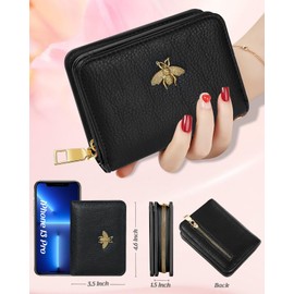Bistup Credit Card Holder Wallet for Women Cute Leather Ladies Teen Girls Female Cardholder Wallets Accordion Purse Small Medium Aesthetic Print Bee Unique Modern Luxury Rfid Zipper Around