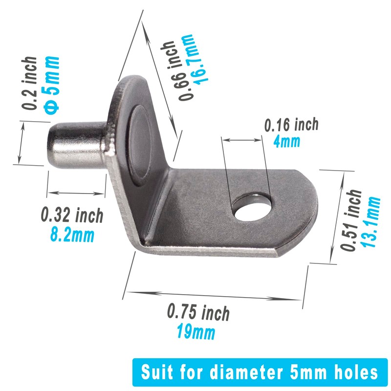 SDTWZW 5mm Shelf Pegs L-Shaped Cabinet Support Pins Bracket Style