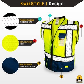 KwikSafety - Charlotte, NC - SHERIFF Safety Vest [Multi-Use Pockets] Class 2 ANSI OSHA High Visibility Vis Reflective Heavy Duty Solid Mesh Zipper HiVis Construction Surveyor Work Men/Blue 3XL