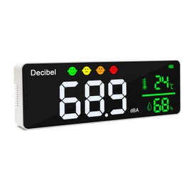 DANOPLUS Decibel Meter Sound Level Meter Wall Hanging 28cm Large LED Display SPL Noise Temperature Humidity Meter with Alarm Symbol Display for Classroom, Studio, Home