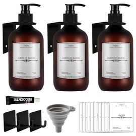 GALASALA Dispensador de Jabón Baño, Paquete de 3 Dispensador de Jabon Cocina, Dispensador de Jabón con Embudo, Etiqueta Impermeable, Gancho para Toalla, Dispensador de Jabón Líquido para Baño Cocina