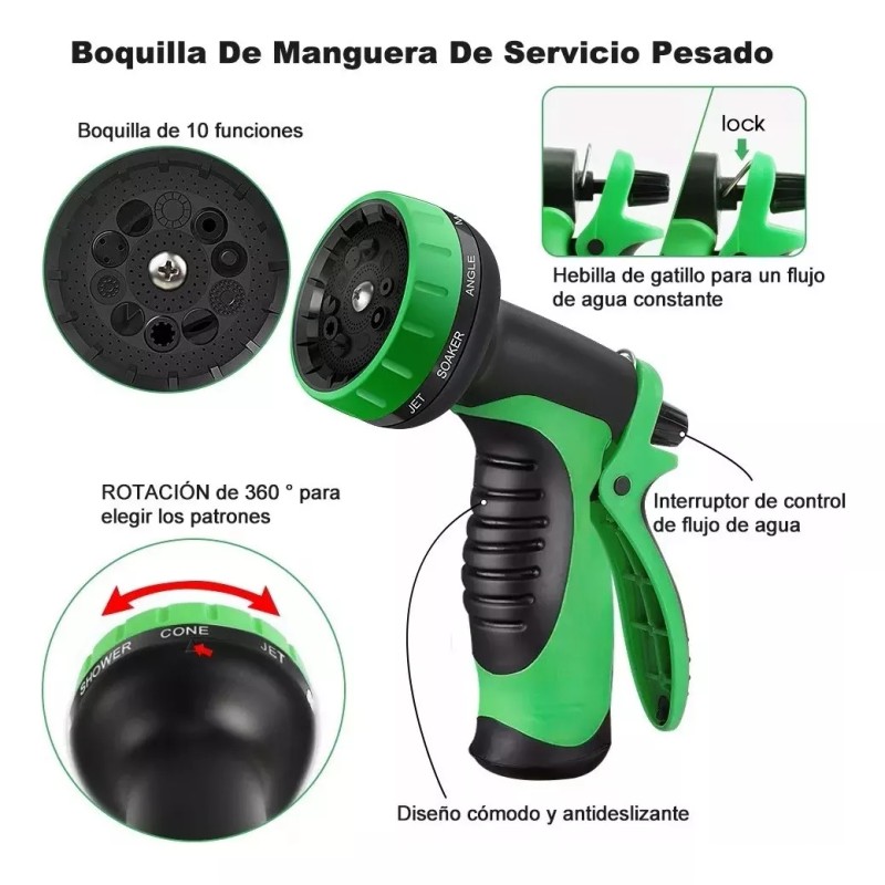 ZHX Manguera De Jardín Expandible 30m Con Pistola 10 Modos