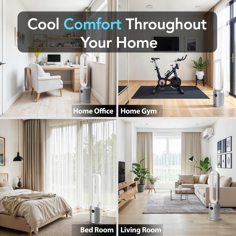 Comfort Zone Tower Fan for Bedroom, 40 inch Bladeless Stand