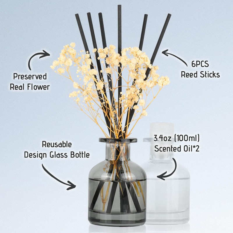 Brakula 2 Pack Reed Diffuser, White Jasmine + Eucalyptus &
