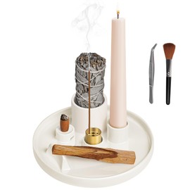 Luvan 5-in-1 Multifunctional Ceramic Incense Holder with Ash Tray Incense Burner for Burning Sage, Palo Santo, Incense Sticks and Cones for Yoga, Meditation, Zen