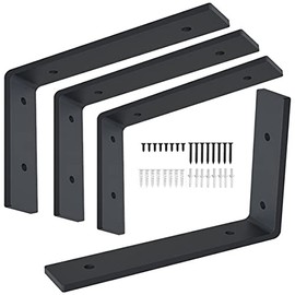 12 Inch Shelf Bracket Heavy Duty L Shelf Bracket 12 x 8 Inch Metal Shelf Bracket with Hardware, Black, 4 Pack
